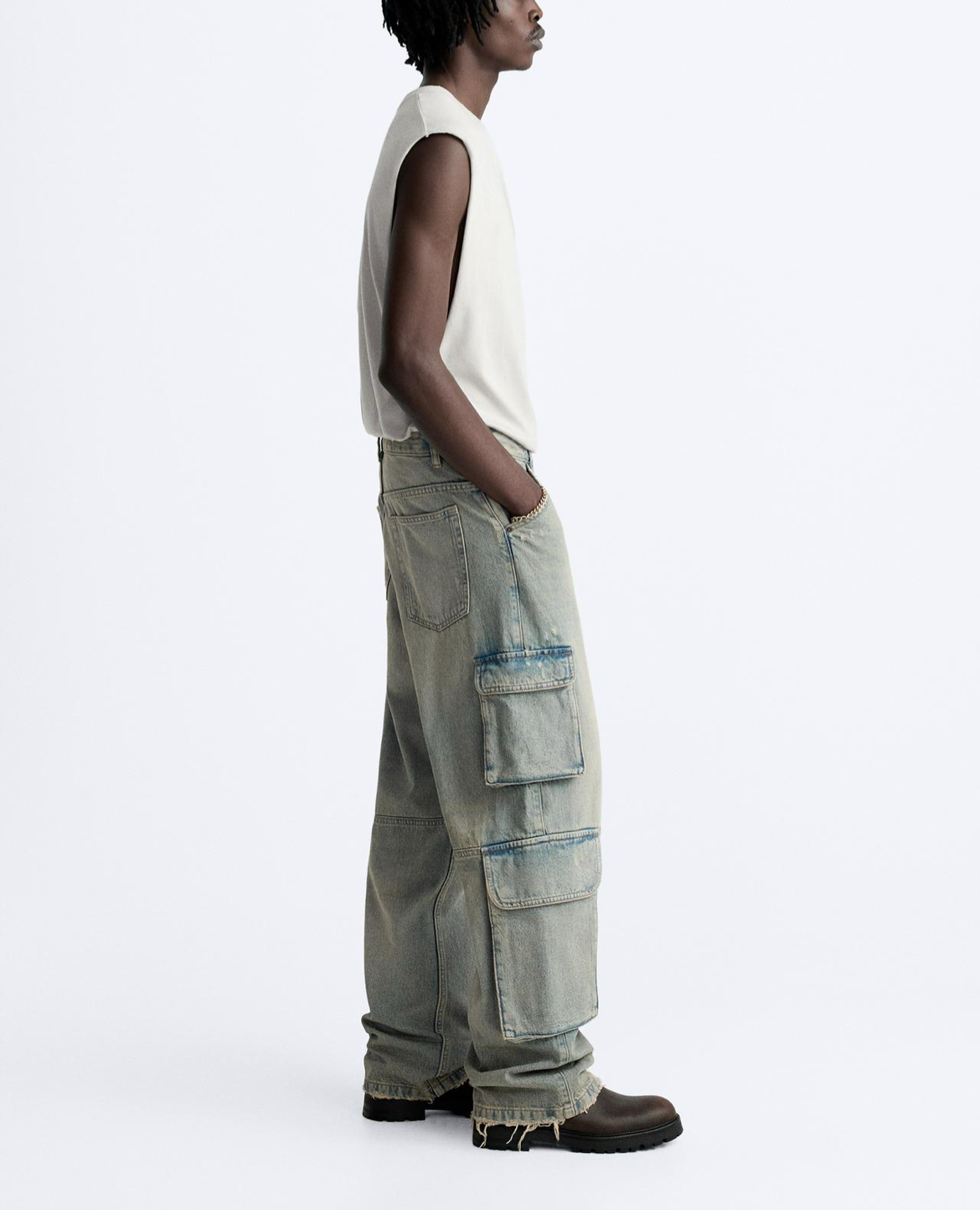 PANTALÓN DE JEANS STRAIGHT CARGO ZARA LAVADO