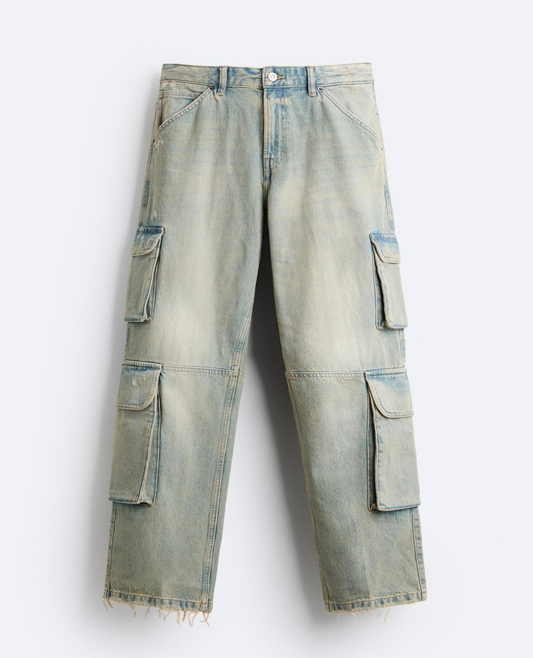 PANTALÓN DE JEANS STRAIGHT CARGO ZARA LAVADO