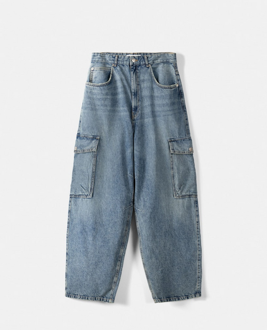 PANTALÓN DE JEANS BAGGY CARGO BERSHKA