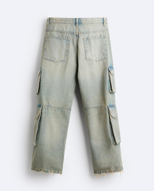 PANTALÓN DE JEANS STRAIGHT CARGO ZARA LAVADO